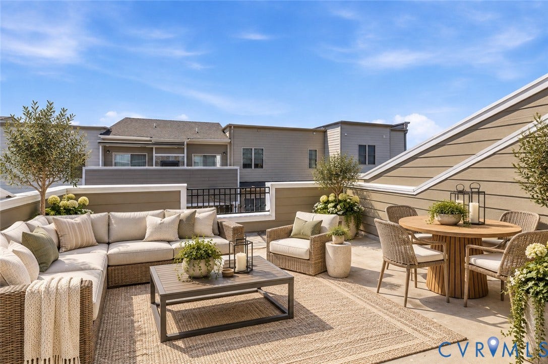 3931 Liesfeld Place, West Broad Village, Henrico, VA 23060 Expansive rooftop patio featuring a sloped exterior wall, perimeter railing, and ample space for outdoor living
