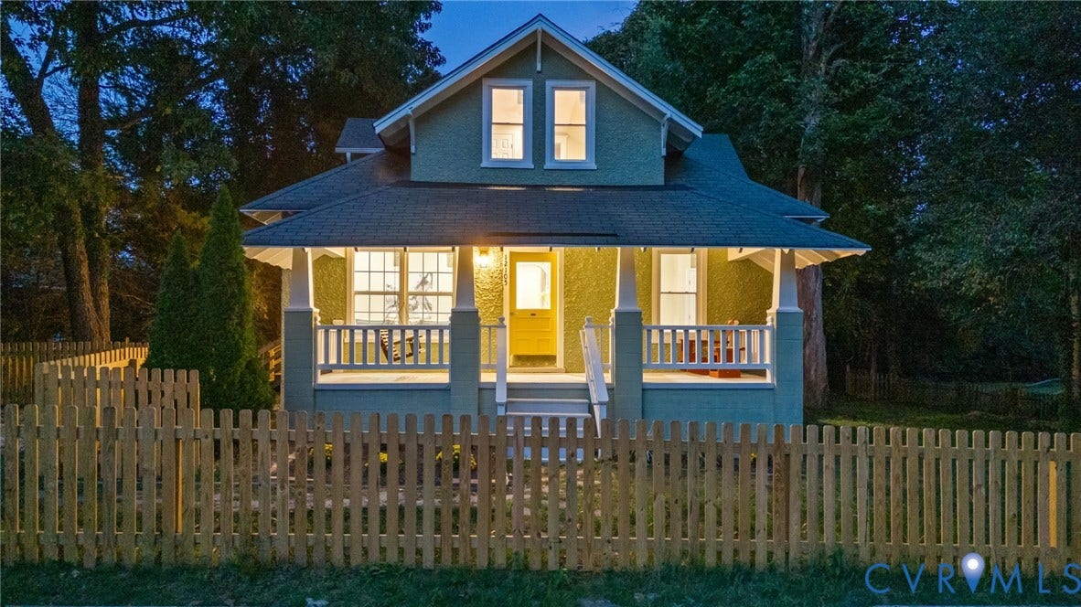 12105 Mathenay Drive, Mathenay, Chesterfield, VA 23831 Craftsman-style home featuring a covered front porch, wood picket fence, and dormer window