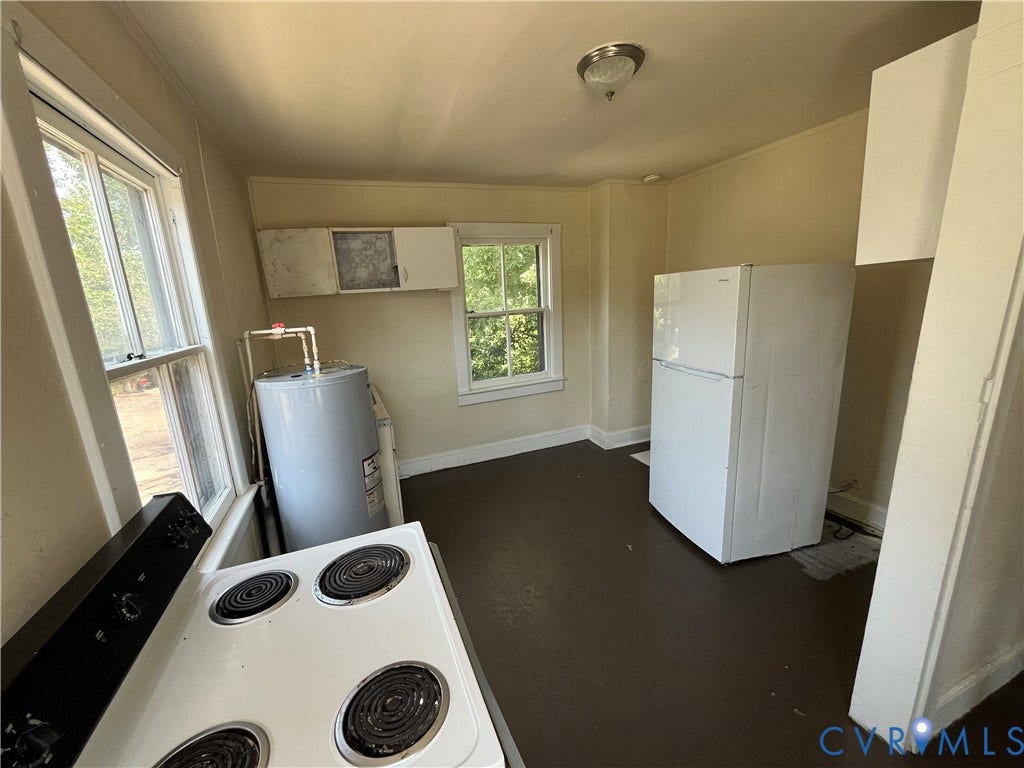 927 Farmer Street, Petersburg, VA 23803 Compact kitchen space featuring a freestanding electric range and a white refrigerator