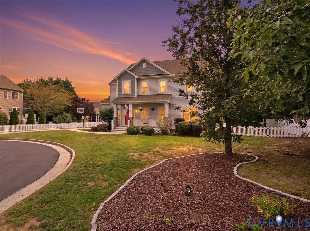 13925 Gorham Lane, Charter Colony, Midlothian, VA 23114 Two-story residence with a covered front porch and a picket fence