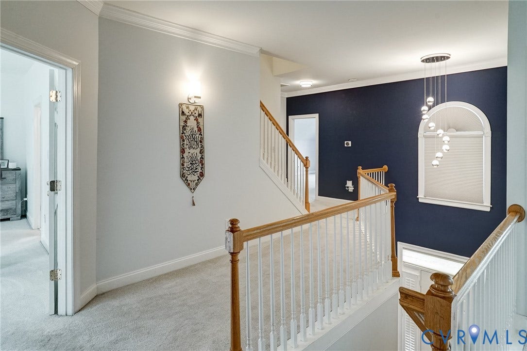 8805 Eli Place, Kings Forest, Glen Allen, VA 23060 Staircase featuring wood handrails and white balusters