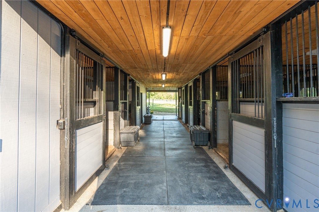 Bright center aisle. A fly spray system serves all the barns.