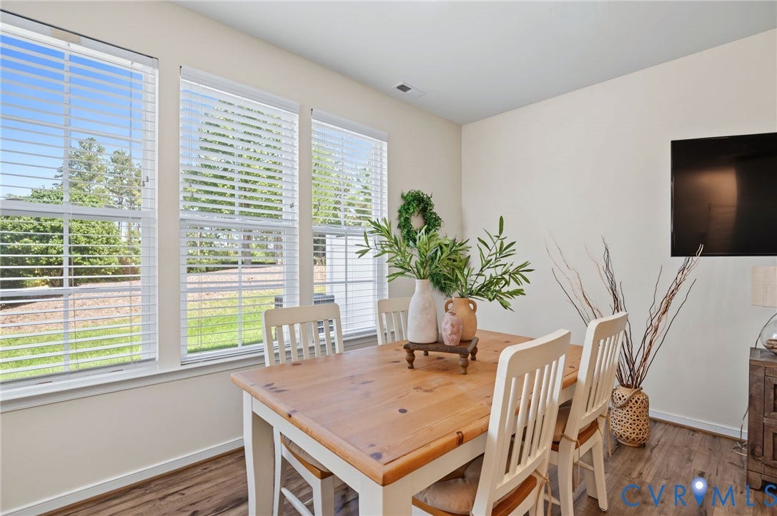7101 Desert Candle Drive, Moseley, VA 23120 Three large windows with blinds, LVP flooring, and light-toned walls