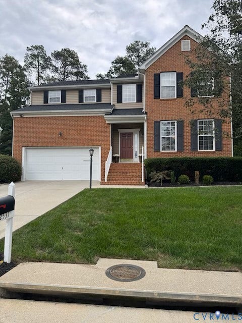 2531 Water Race Terrace, Chesterfield, VA 23112 Brick exterior with contrasting siding, attached garage, and prominent front entry