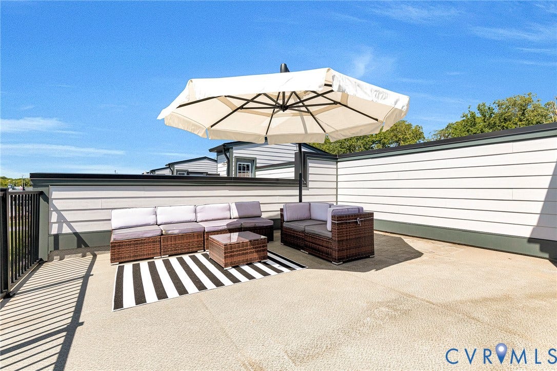 Rooftop terrace featuring composite decking and horizontal siding