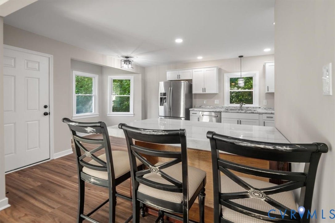 Kitchen island with a light-toned countertop