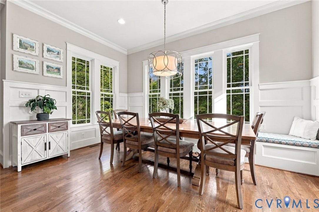 Large dining area with view of private lot