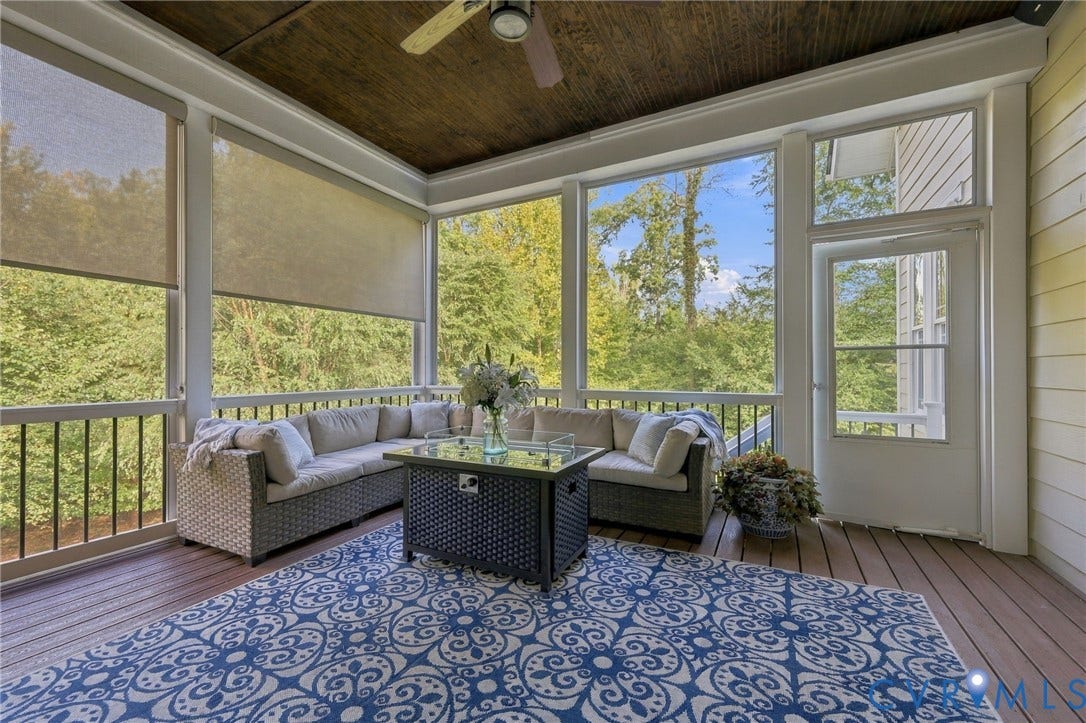 Private porch with roller shades