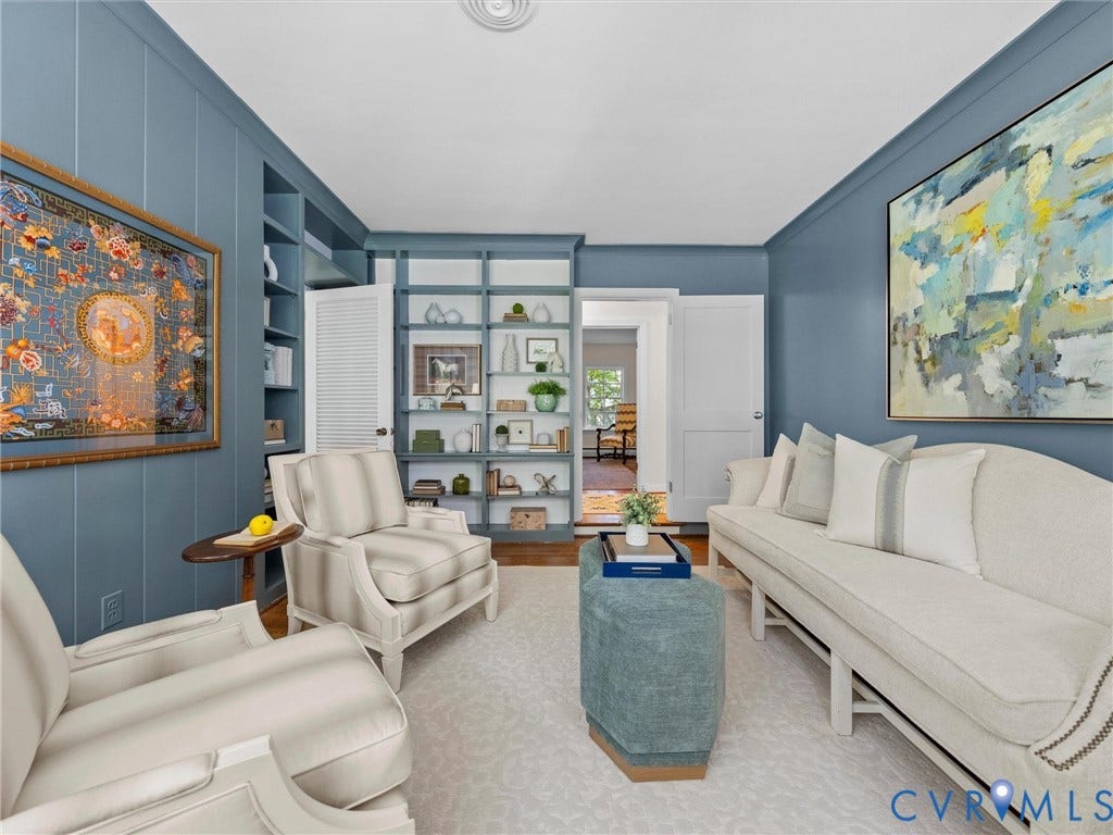 6208 Tapoan Place, Three Chopt, Richmond, VA 23226 Built-in shelving, wood-finish flooring, recessed lighting, crown molding, and paneled walls