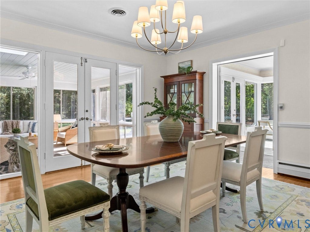 6208 Tapoan Place, Three Chopt, Richmond, VA 23226 Hardwood flooring, crown molding, and a chandelier illuminate the space