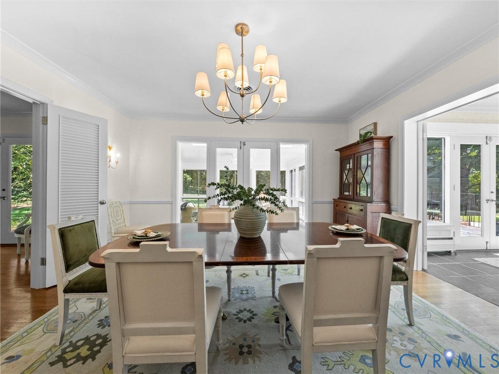 6208 Tapoan Place, Three Chopt, Richmond, VA 23226 Recessed lighting, crown molding, and a decorative chandelier illuminate the space