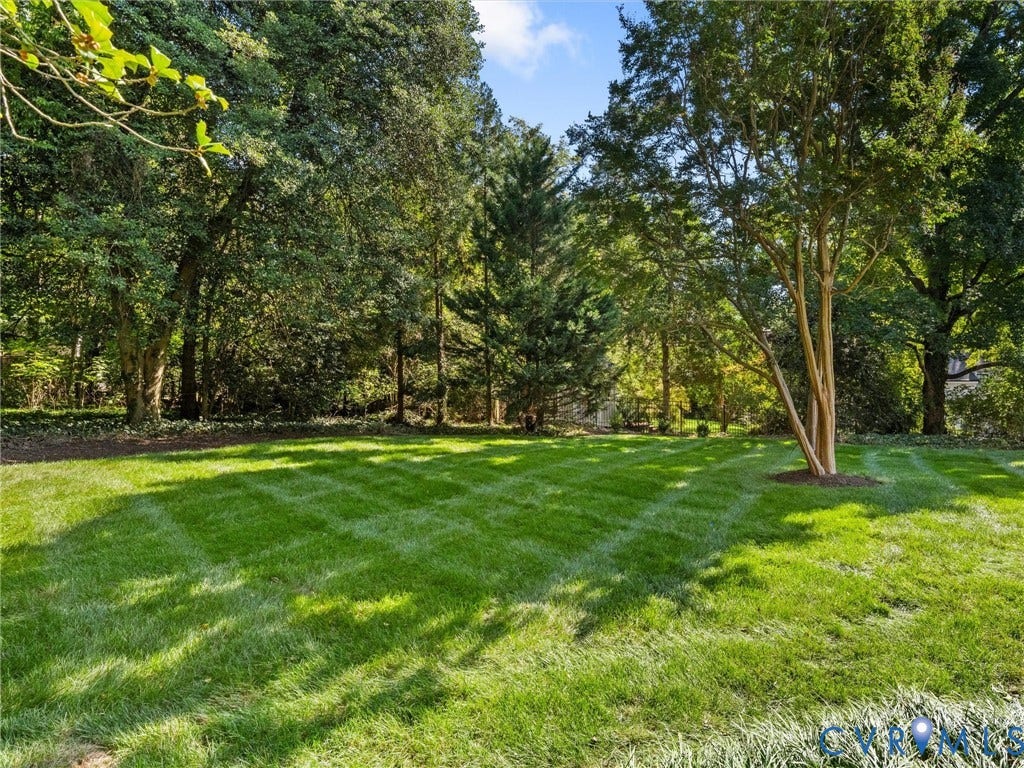 6208 Tapoan Place, Three Chopt, Richmond, VA 23226 Expansive lawn with manicured grass, a central deciduous tree, and mature perimeter trees