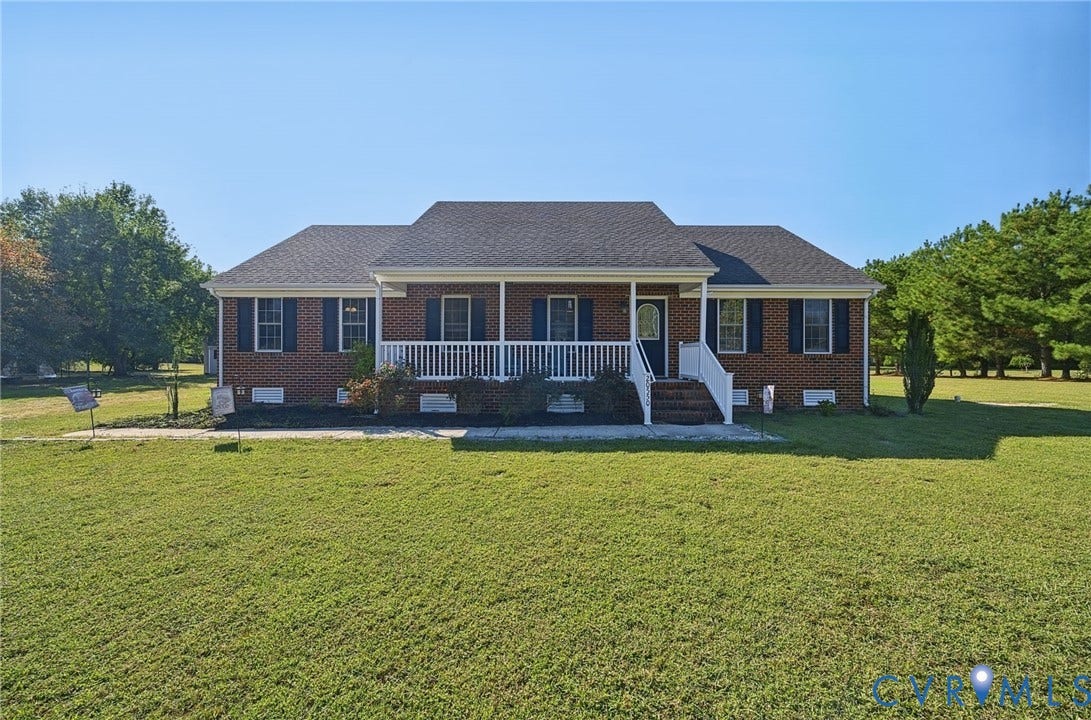 20550 Horseshoe Road, Prince George, VA 23830 Brick exterior with a covered front porch featuring white railings