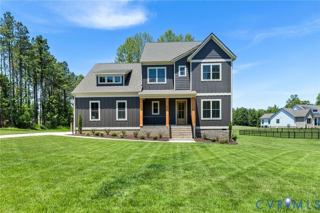 9514 Angels Share Drive, New Kent, VA 23141 Contemporary farmhouse-style exterior featuring dark gray siding and white trim