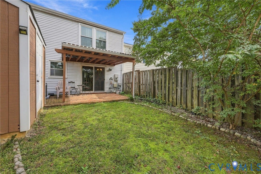 8434 Shannon Green Court, Henrico, VA 23228 Private backyard featuring a wooden privacy fence and a shed