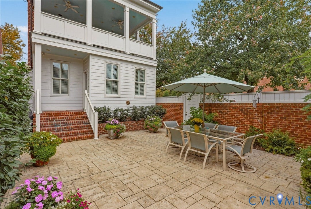 2624 Park Avenue, The Fan District, Richmond, VA 23220 Stamped concrete patio, brick privacy wall and rear of the house