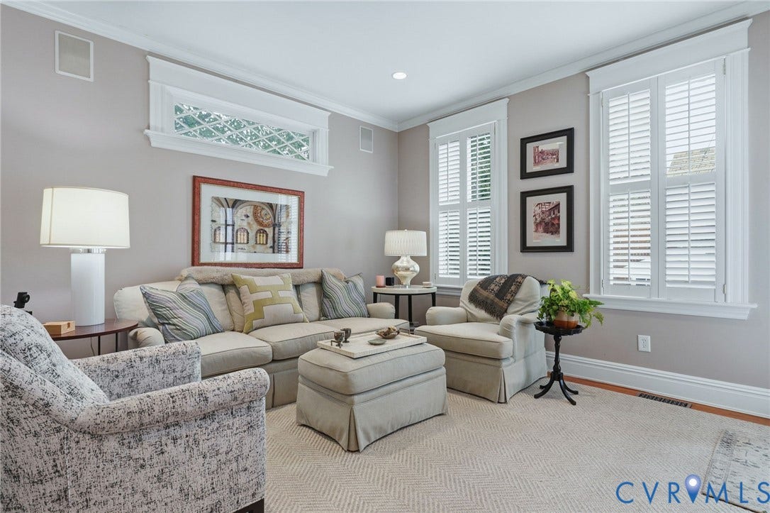 2624 Park Avenue, The Fan District, Richmond, VA 23220 Cozy family room beautiful windows w/plantation shutters, door to terrace