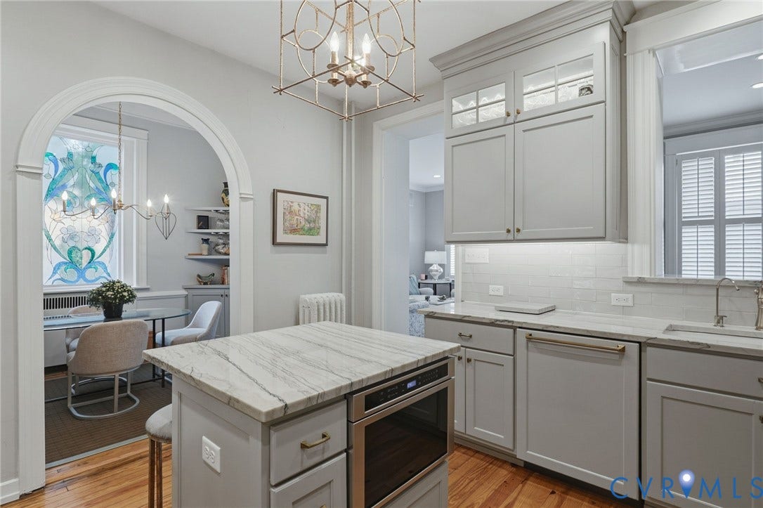 2624 Park Avenue, The Fan District, Richmond, VA 23220 Kitchen with arched entrance into the eating area