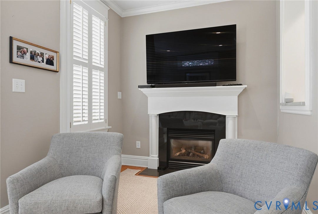 2624 Park Avenue, The Fan District, Richmond, VA 23220 gas fireplace w/window overlooking the terrace