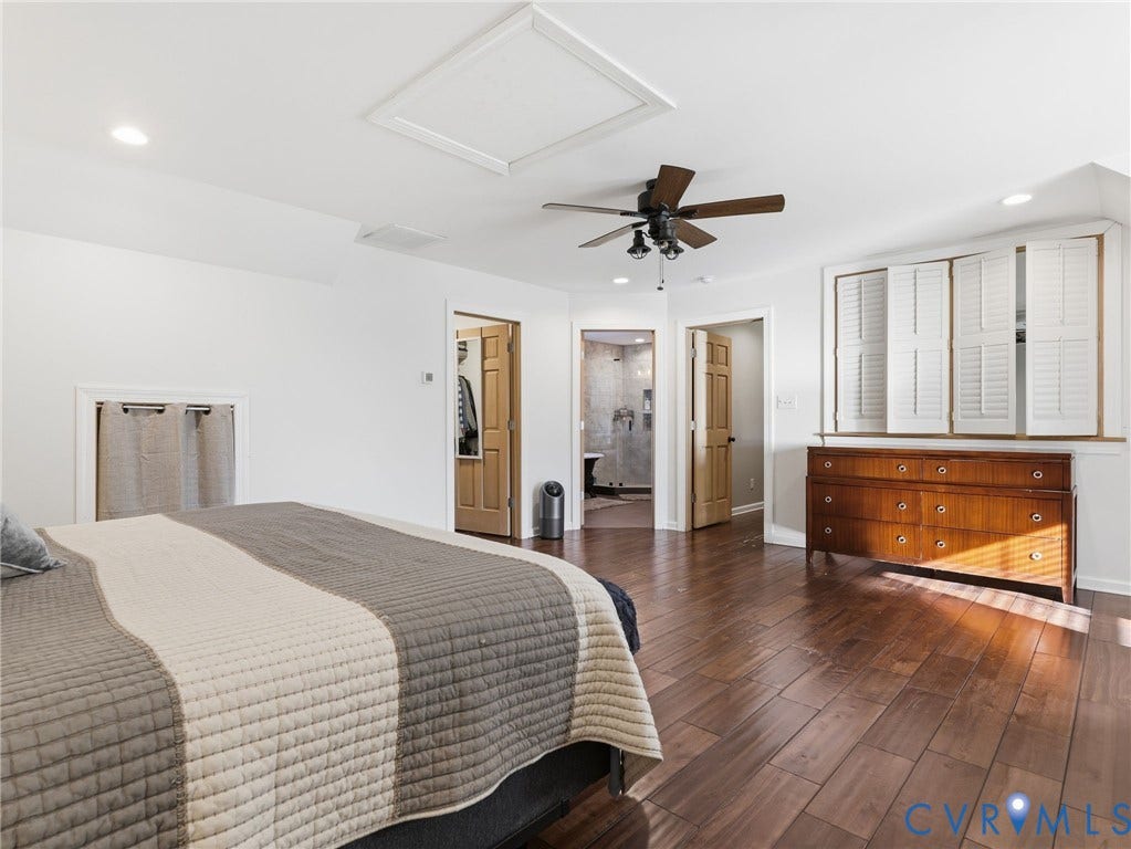 16233 Pleasant Mill Road, Montpelier, VA 23192 Wood-finish flooring, recessed lighting, ceiling fan with light fixture, and plantation shutters