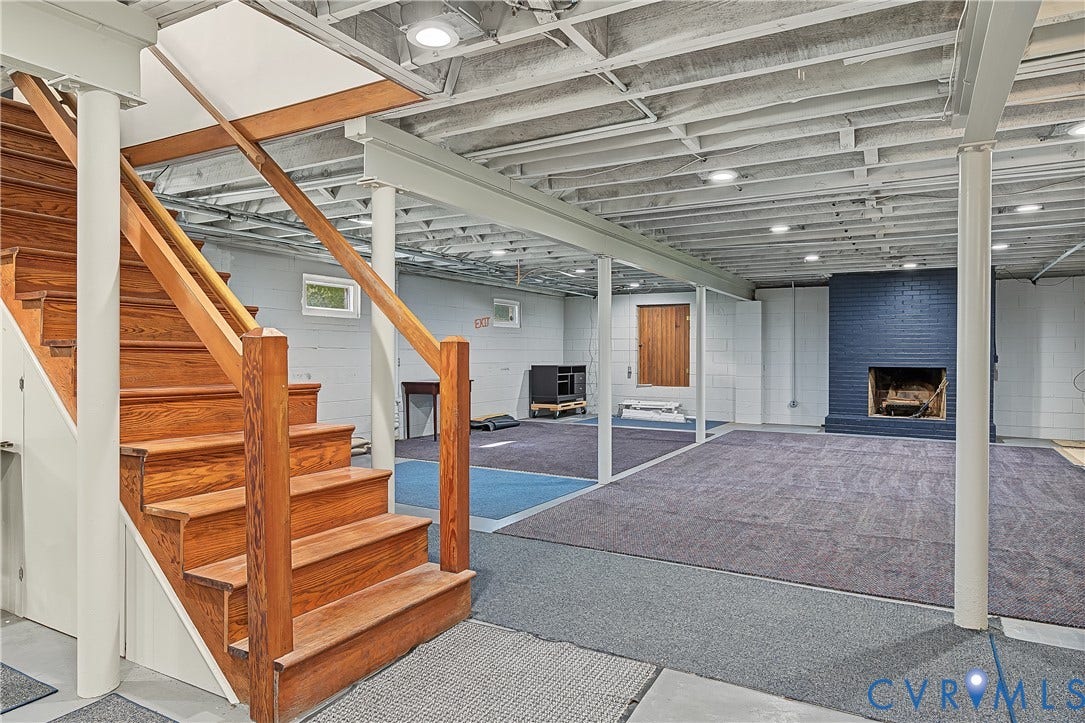 5004 Riverside Drive, Westover Hills, Richmond, VA 23225 Large unfinished basement with fireplace
