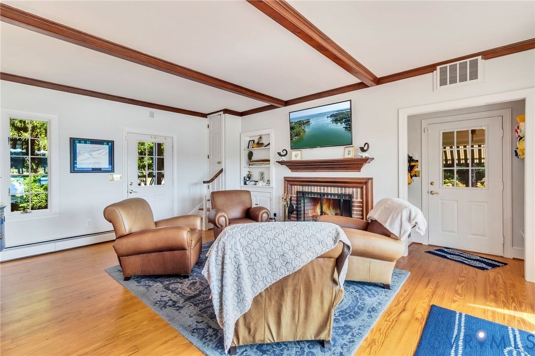 Hardwood floors, wood burning fireplace and water views-flows to the screen porch