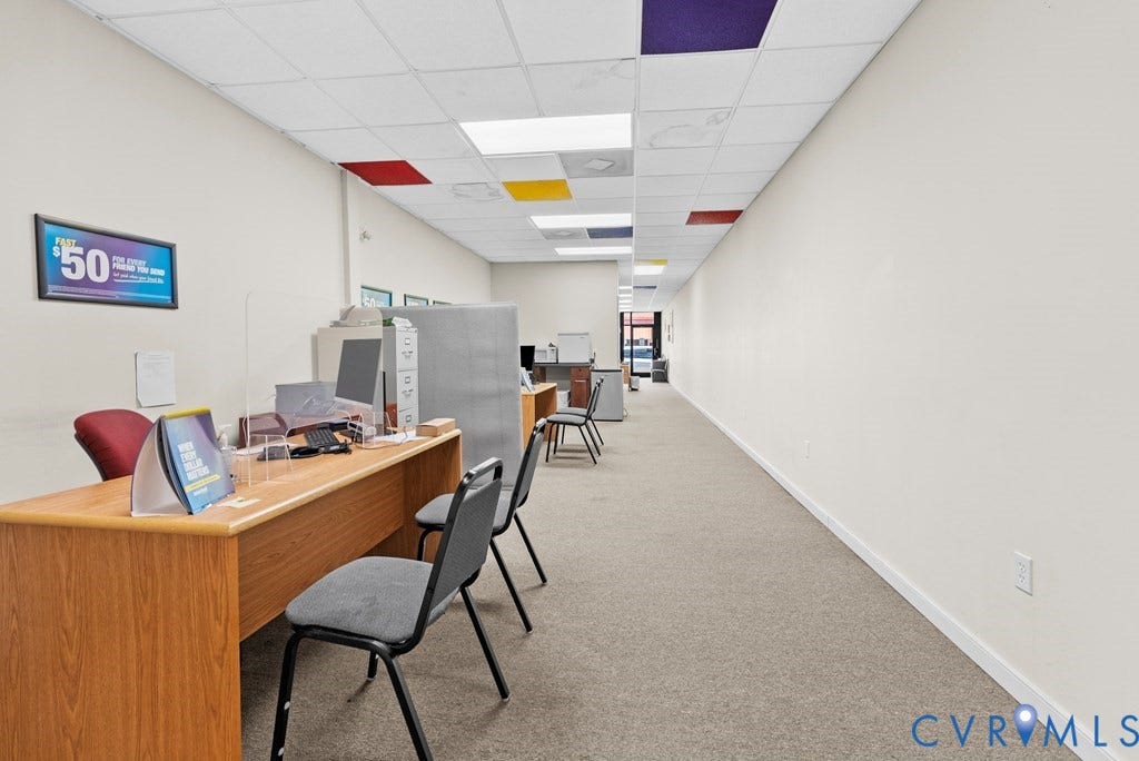Recessed lighting and ceiling panels with colorful accents