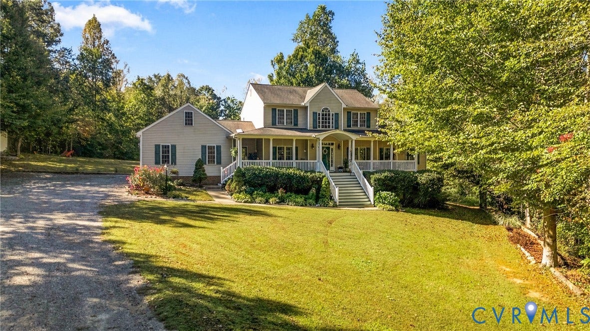 3647 Cedar Plains Road, Sandy Hook, Sandy Hook, VA 23153 Expansive front lawn with mature trees and established landscaping