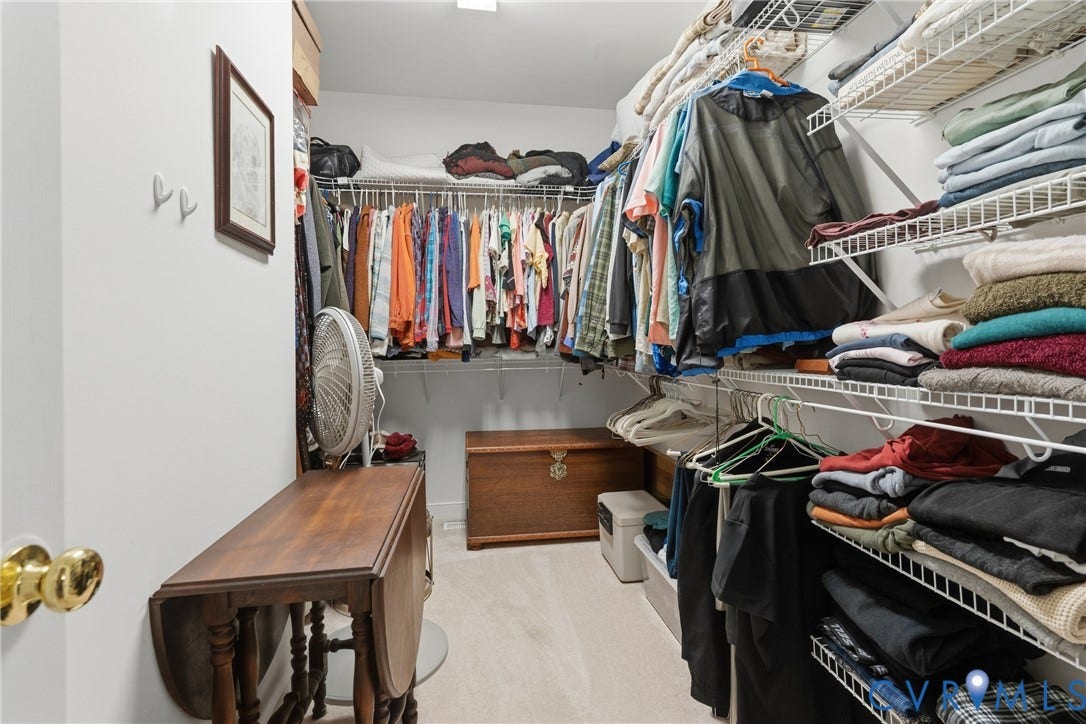 3647 Cedar Plains Road, Sandy Hook, Sandy Hook, VA 23153 Walk-in closet featuring carpeted flooring and white wire shelving