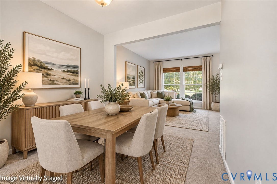 2803 Queensland Drive, #2803, Pemberton Oaks, Glen Allen, VA 23294 Neutral wall tones, carpeted flooring, and multi-pane windows with window treatments
