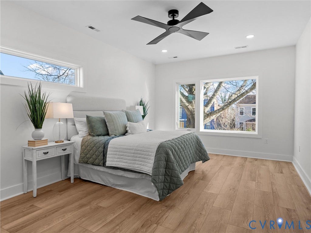 2202 3rd Avenue, Northside, Richmond, VA 23222 Recessed lighting, wood-finish flooring, a modern ceiling fan, and multiple windows