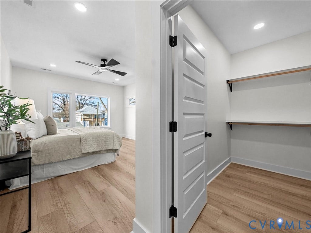 2202 3rd Avenue, Northside, Richmond, VA 23222 Recessed lighting, ceiling fan, wood-finish flooring, and a walk-in closet with built-in shelving