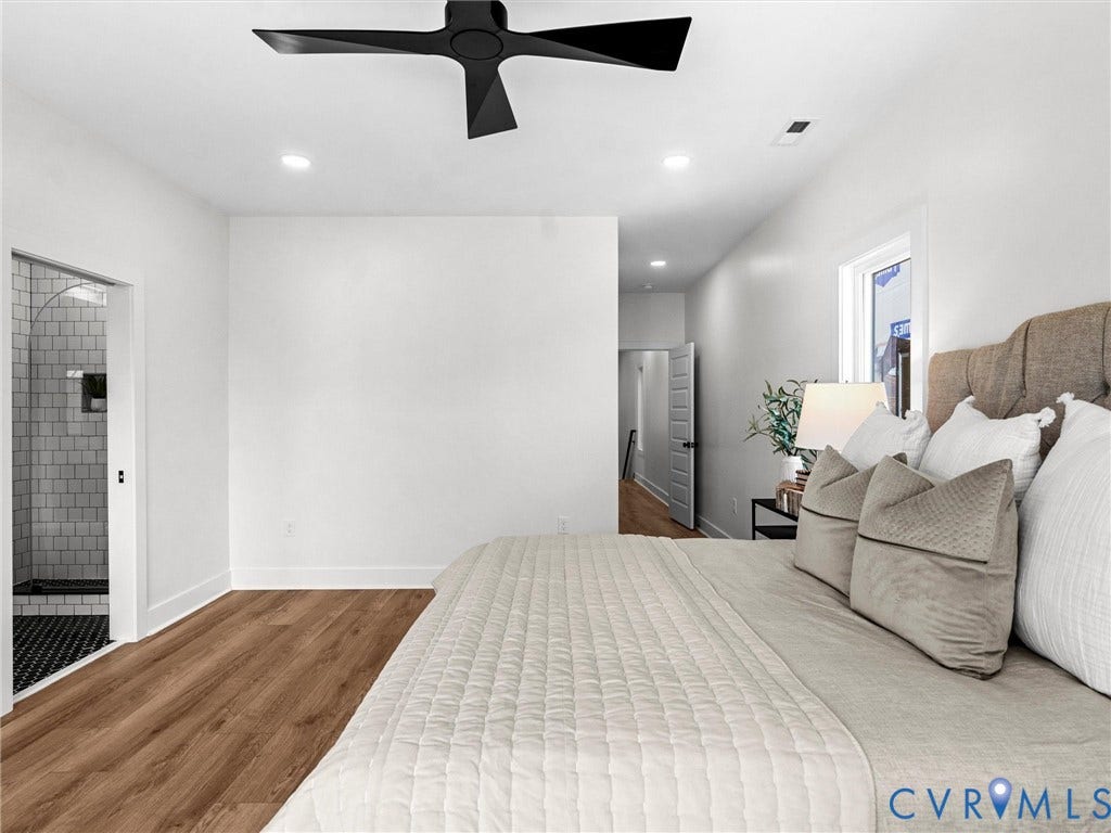 2202 3rd Avenue, Northside, Richmond, VA 23222 Wood-finish flooring, recessed lighting, and a modern black ceiling fan