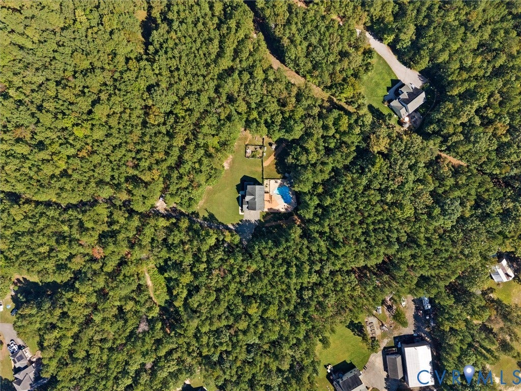 Expansive wooded property featuring a single-family home with a private swimming pool