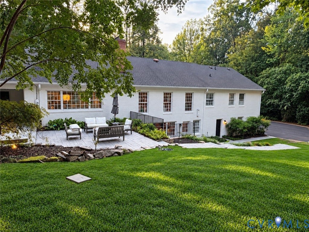 Backyard and patio at sunset