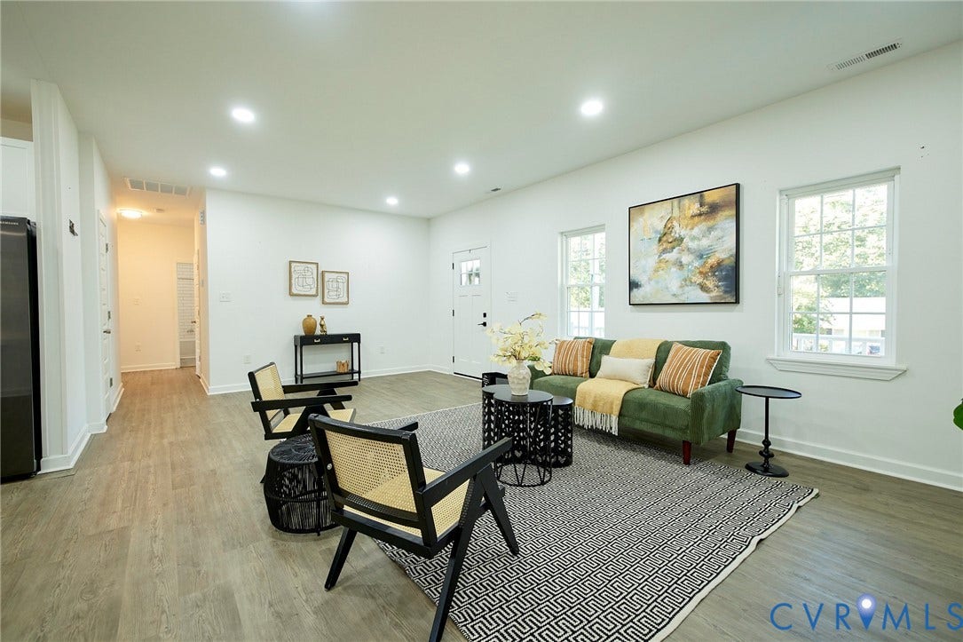 2421 Buena Vista Boulevard, Chester, VA 23831 Recessed lighting illuminates the open living area with wood-finish flooring