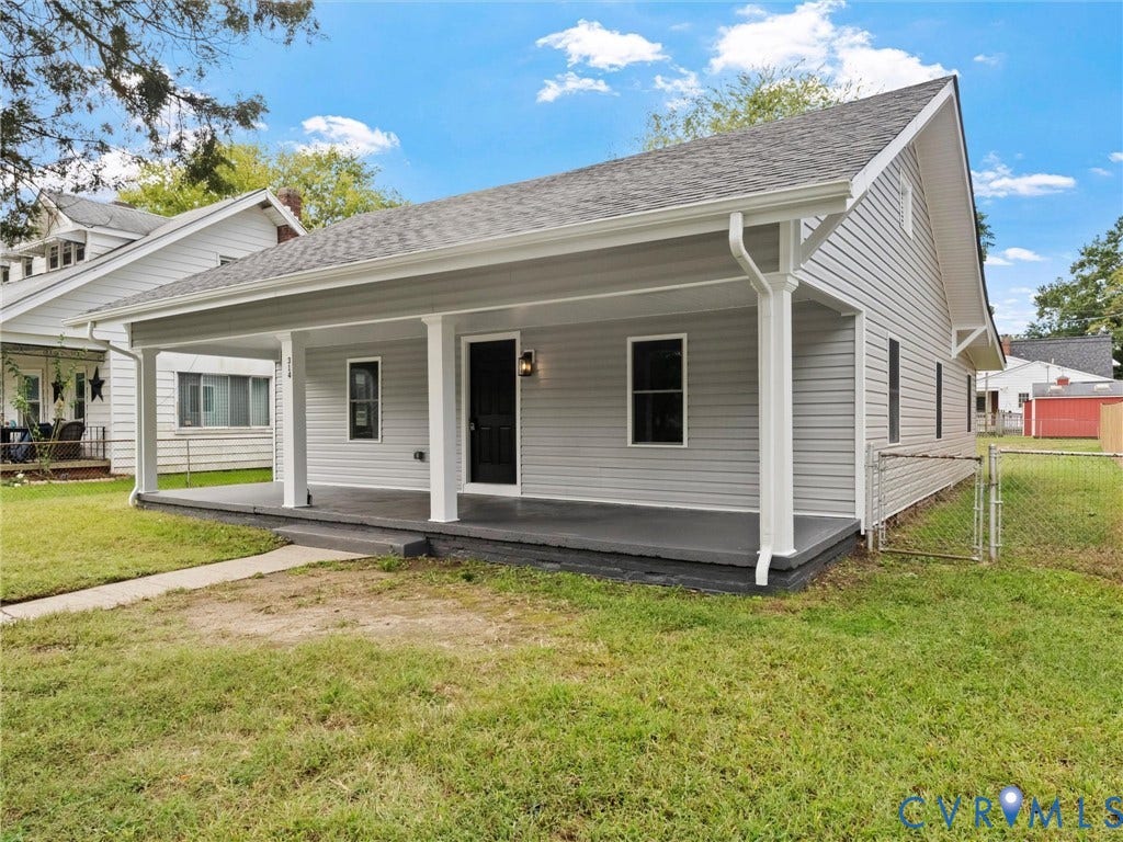 Gray horizontal siding with white trim