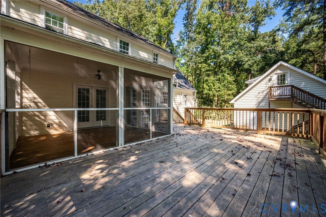 10303 Silverbrook Drive, Henrico, VA 23233 Expansive wood deck with a screened-in porch featuring wood-finish flooring