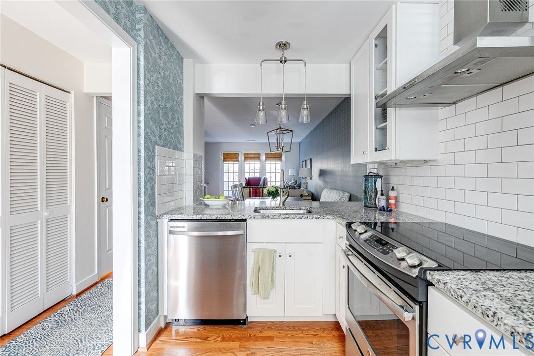 Opens to dining area and living space