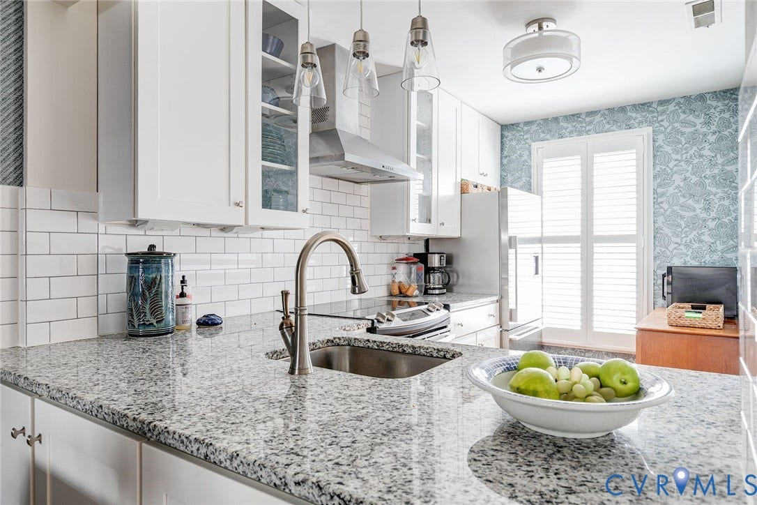 Granite counters, subway tile