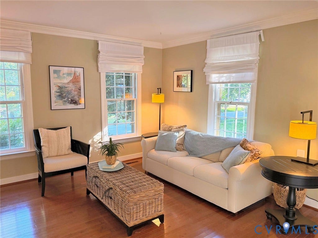 606 Westham Woods Drive, Tuckahoe, Henrico, VA 23229 Hardwood flooring, light neutral-toned walls, white window trim, and crown molding