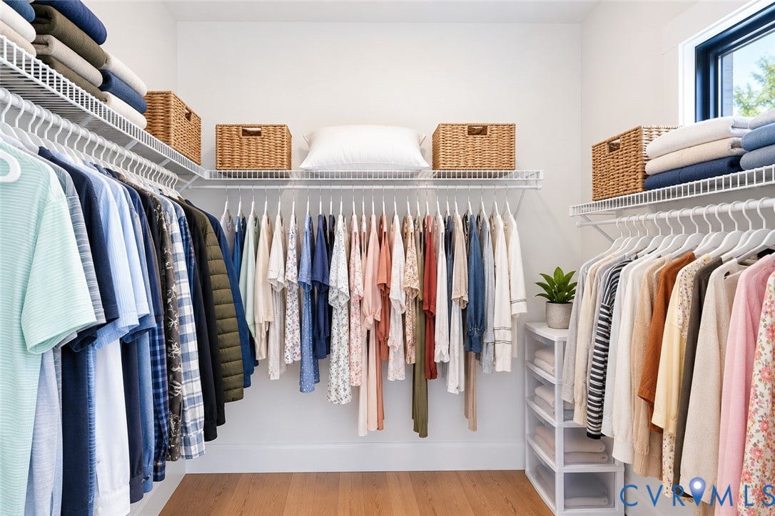 6265 Bushnell Drive, Rochambeau Estates, New Kent, VA 23124 Custom closet system with wire shelving, integrated hanging rods, and wood-finish flooring