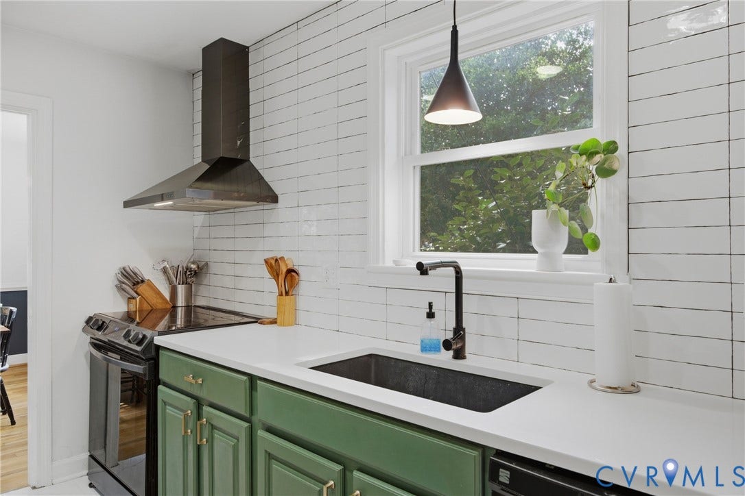 Quartz & butcher block countertops, tile floors