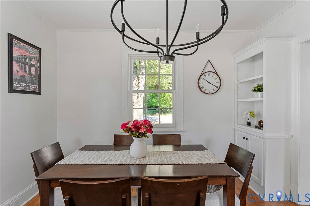 2601 Greenway Avenue, Lakeside, Henrico, VA 23228 Built-in floor-to-ceiling cabinetry, matte black metal chandelier, and wood-finish flooring