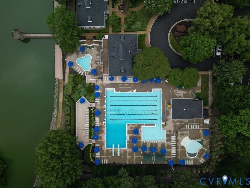 Aerial view of pool and clubhouse