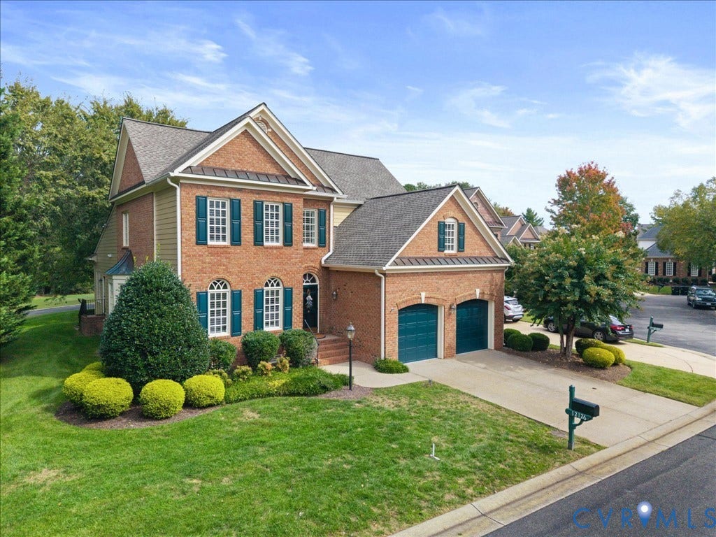 12126 Club Commons Drive, Club Commons, Glen Allen, VA 23059 Brick exterior with gabled roof lines, white window frames, and blue shutters