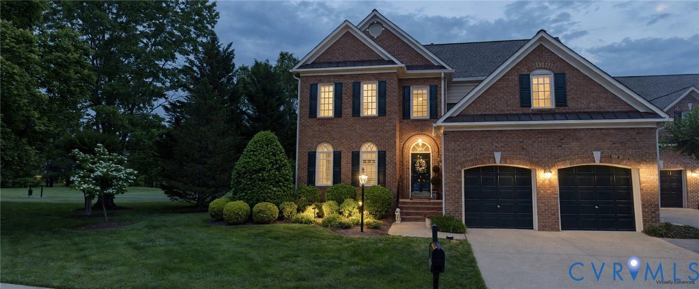 12126 Club Commons Drive, Club Commons, Glen Allen, VA 23059 Brick exterior with a gabled roofline, two-car garage, and established landscaping