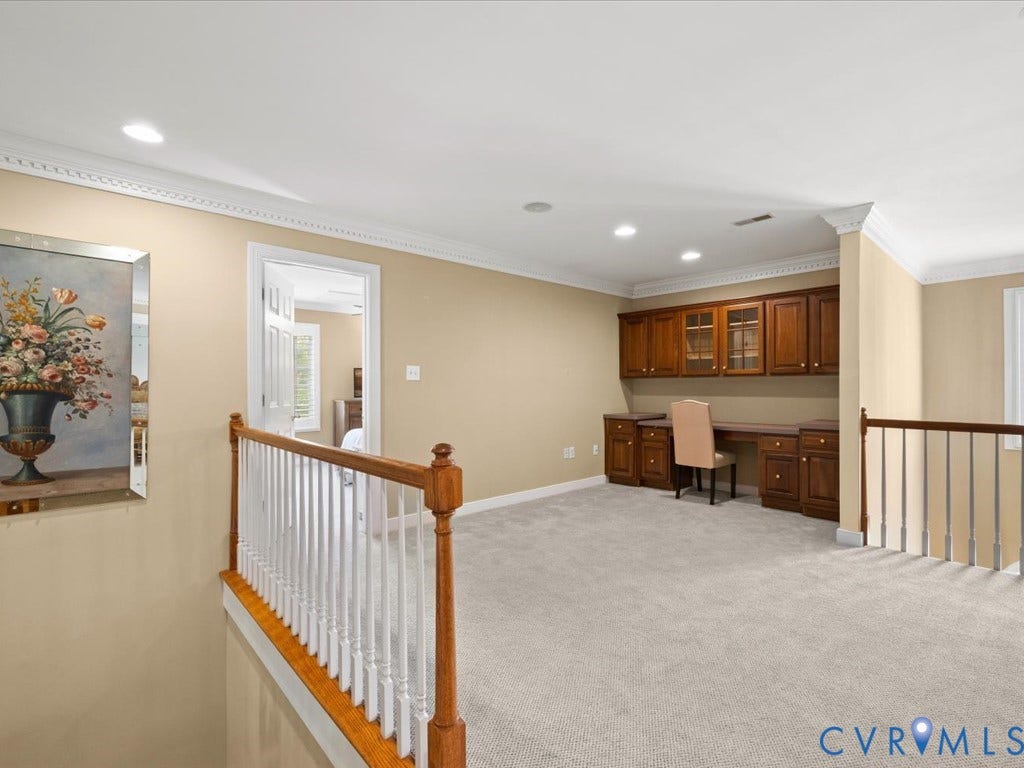 12126 Club Commons Drive, Club Commons, Glen Allen, VA 23059 Open loft space featuring recessed lighting, built-in cabinetry, crown molding, and carpet flooring