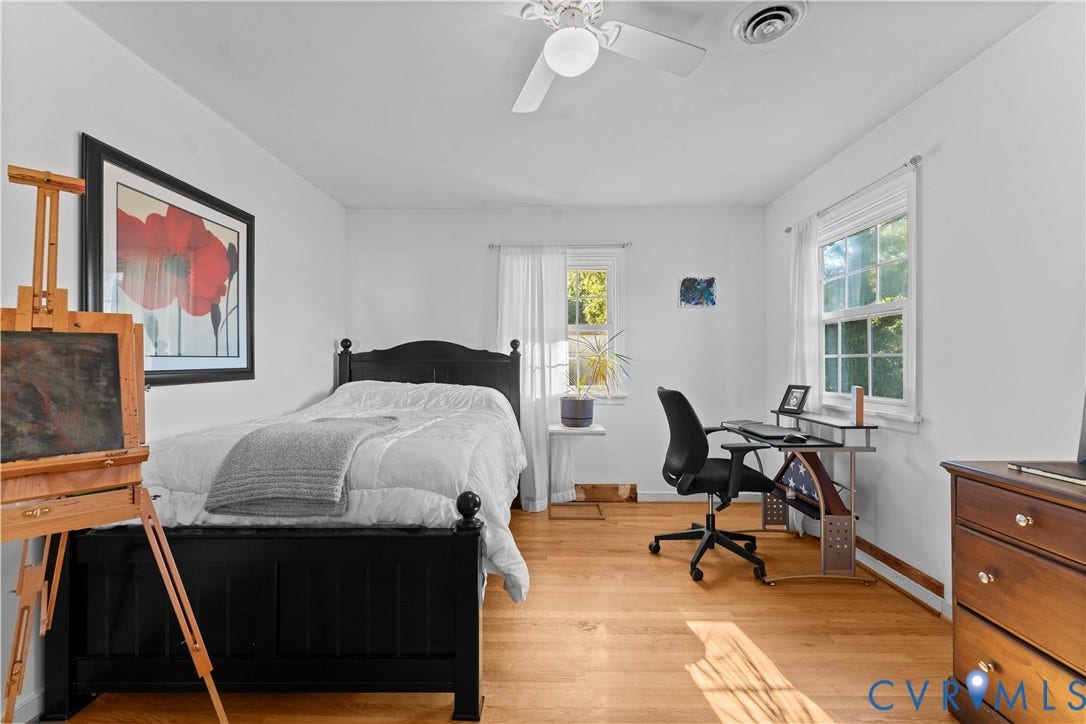 109 Webster Road, Sandston, VA 23150 Hardwood flooring, multiple windows, ceiling fan, white walls