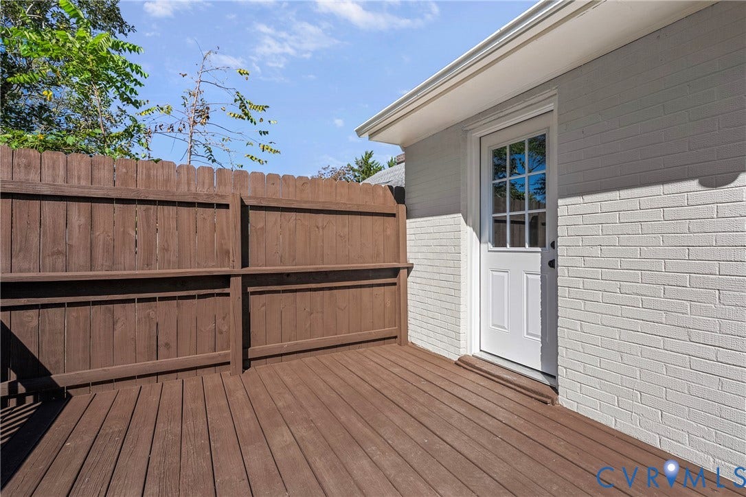 5304 Gillespie Avenue, Henrico, VA 23228 Wood-finish deck with a privacy fence and white painted brick exterior